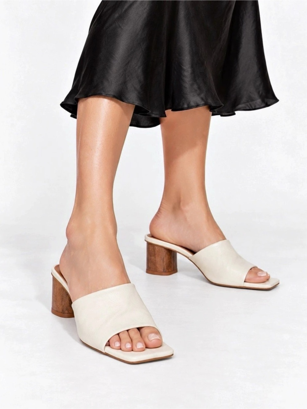 Zara Bottega Leather Square Toe Wooden Block Heel Mules size 40